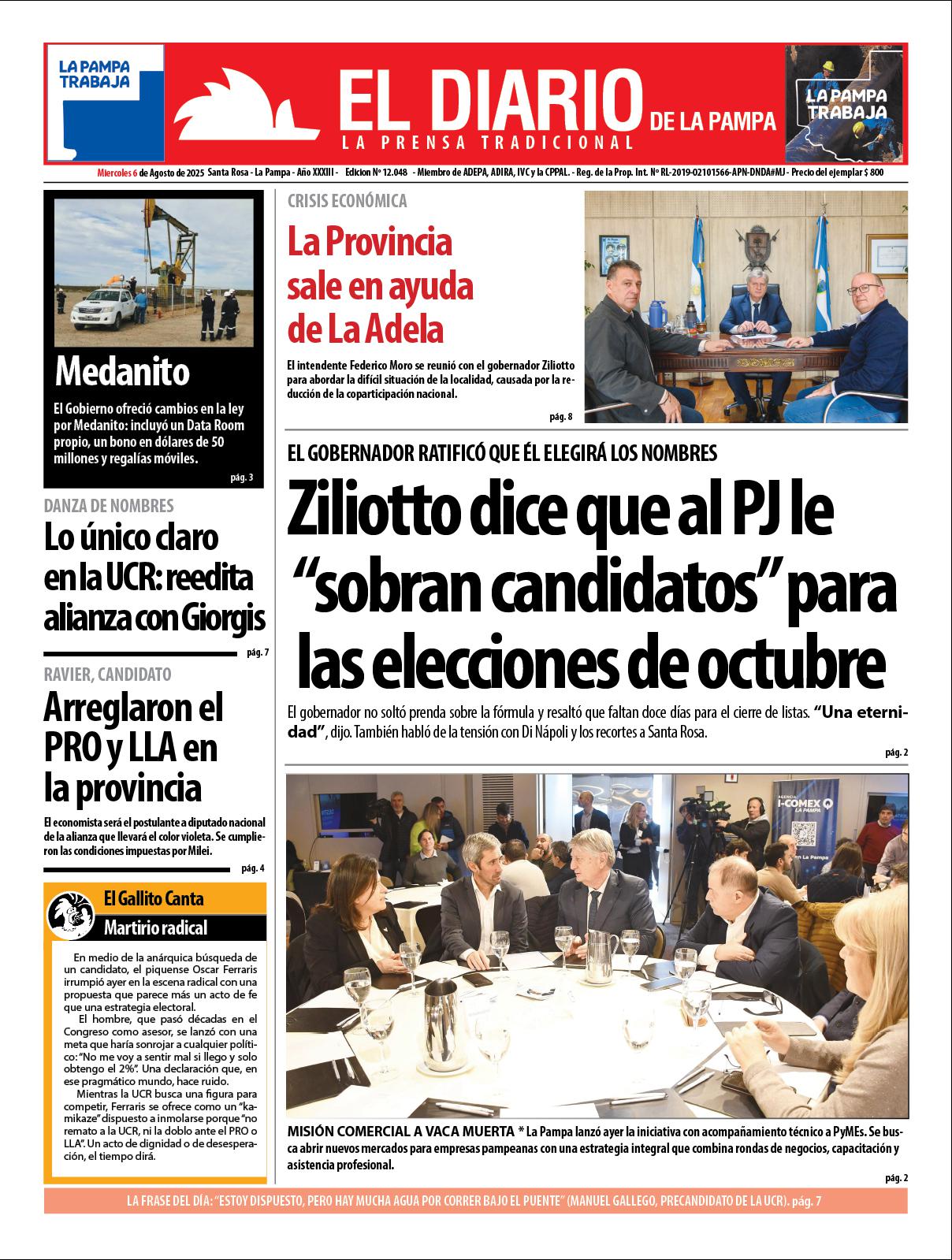 Tapa de El Diario en papel  mieacutercoles 06 de agosto de 2025